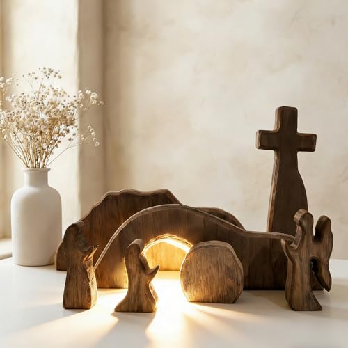 Empty Tomb Easter Scene for Christian Decoration, Easter Resurrection Scene - color: Brown-7pcs