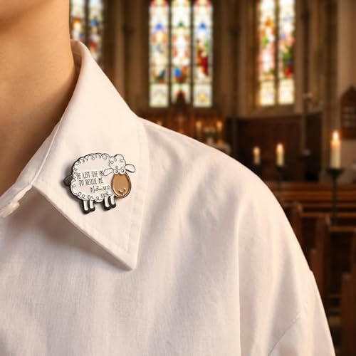 Christian Sheep Enamel Pin, Cute Lamb Lapel Pin Religious Jewelry, Jesus The Good Shepherd Badge for Backpacks, Jackets, Hats, Faith Based Gift for Men Women, White
