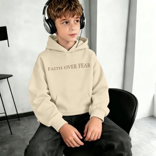 Fkatuzi Boys Christian Faith Over Fear Hoodie Kids Jesus Sweatshirt Faith Verse Bible God Religious Graphic Hoodies Pullover - color: Apricot, size: 11-12 Years