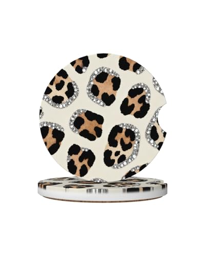 Ceramic Car Cup Coasters 2PCS - Art Leopard Print - color: Art Leopard Print