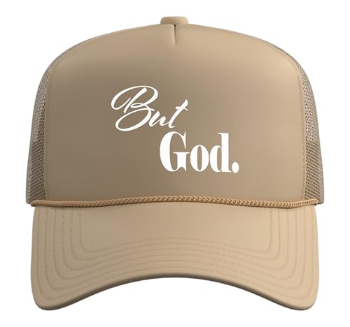 Christian Religious But God Strong Women Men of Faith Gifts Trucker Hat with Adjustable Mesh Back - color: Khaki