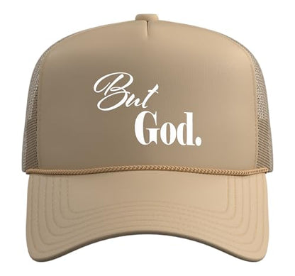 Christian Religious But God Strong Women Men of Faith Gifts Trucker Hat with Adjustable Mesh Back - color: Khaki