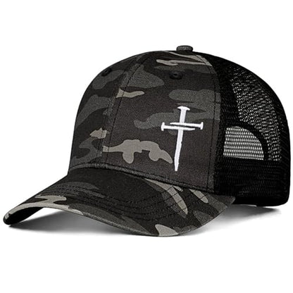 Christian Jesus Cross Hat - Faith Hats for Men Women - Religious Gifts for Thanksgiving Christmas - color: Cross/Camo Grey