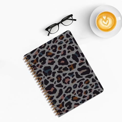 Trendy Leopard Print Spiral Notebook, Black Leopard Print Journal Notebook - color: Black Leopard Skin