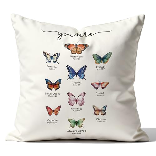 Christian Butterfly Pillow Cover 18x18, Butterfly Gifts for Women, You are Enough Inspirational Bible Verse Decorative Pillowcase Throw Pillow Cover for Couch Bed - color: Color-13