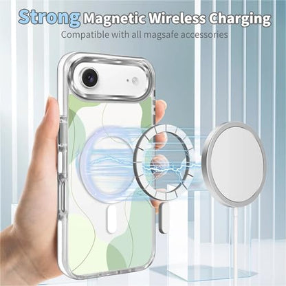 for iPhone 17 Air Case [Compatible with Magsafe],Girls Women Clear Magnetic Case Silicone Shockproof Protective Cover with Pattern Aesthetic Green Wavy Art - color: Aesthetic Green Wavy Art, size: iPhone 17 Air
