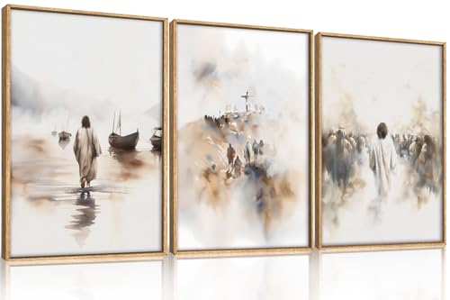 Large Jesus Christian Framed Canvas Wall Art -24"x36"x3 - color: Christian Jesus Wall Art, size: 24"L x 36"W