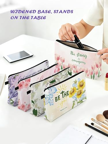 12 Pcs/6 Sets Christian Gifts Bible Verse Canvas Tote Bags and Makeup Bags Thickened Double Sided Bulk Floral Cosmetic Bag Pencil Pouches for Women Inspirational Mothers Day Church Floral Religious