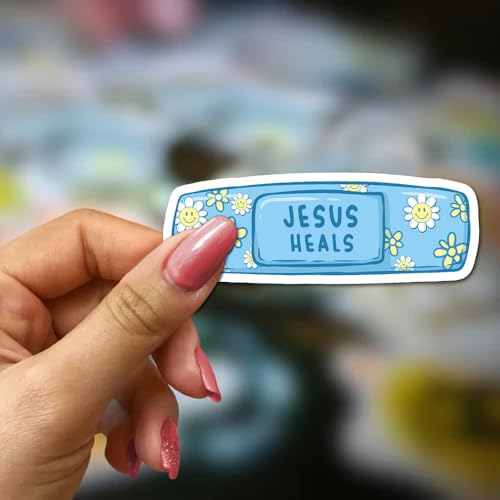 Jesus Heals Bandage Sticker 3Pcs Jesus Christian Girly Decals Vinyl Waterproof Journaling Inspirational Religious Healing Quotes Stickers for Water Bottles, Phone Laptop - color: Jesus Heals