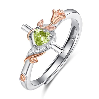 Birthday Gifts Birthstone Rings for Women 925 Sterling Silver Birthstone Rings Anchor/Tree of Life/Snake/Rose Cross Faith Religous Jewelry Gift for Wife Mom Grandma - color: 08-Peridot (C), style: Rose Cross