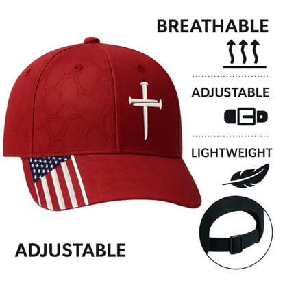 Christian Hats for Men, Three Nails Cross Embroidered Faith Baseball Cap - color: Red