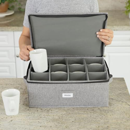 Wine Glass Storage and Cup Storage Case - Set of 2 Stackable Containers with Fully Padded Interior and Outside Hard Shell - 12pcs per Box with Insert Cards for Labelling and Side Handles - style: Cup + Wine Glass Storage
