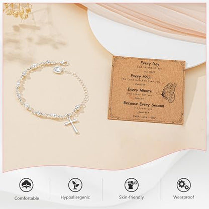 First Communion Confirmation Baptism Godmother Gifts for Teen Girls Women, Catholic Christian Cross Pearl Bracelet - color: Gold, size: ToMyMom