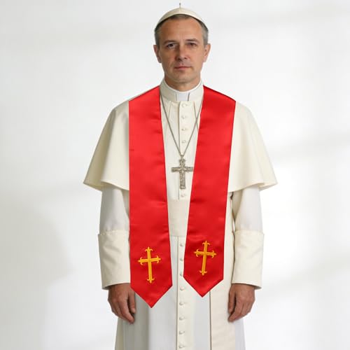 Clergy Stole & Choir Stole with Embroidered 60/72" - color: Red, size: 60 inch