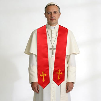 Clergy Stole & Choir Stole with Embroidered 60/72" - color: Red, size: 60 inch