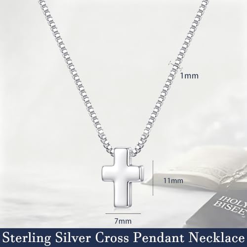 S925 Sterling Silver Mini Cross Necklace for Women - Box Chain Tiny Cross Pendant Necklaces for Women Trendy Jewelry Christian Baptism Religious Faith Jewelry Gifts 16-22 Inches