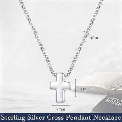 S925 Sterling Silver Mini Cross Necklace for Women - Box Chain Tiny Cross Pendant Necklaces for Women Trendy Jewelry Christian Baptism Religious Faith Jewelry Gifts 16-22 Inches