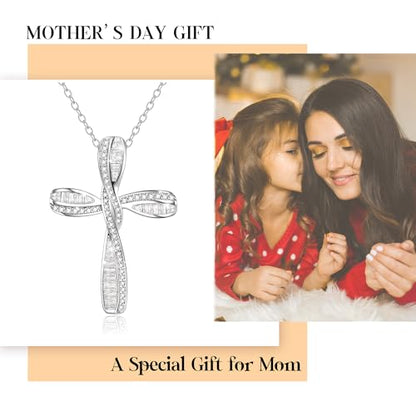 EVER FAITH S925 Silver Princess Cut CZ Infinity Twisted Cross Necklace - color: Clear