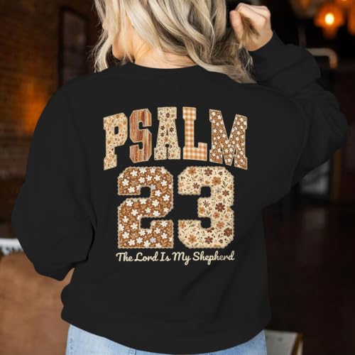 BeWithYou Christian Sweatshirts for Women Psalm 23 Sweatshirt Jesus Faith Long Sleeve Shirt Bible Verse Graphic Pullover Tops - color: Black, size: XX-Large