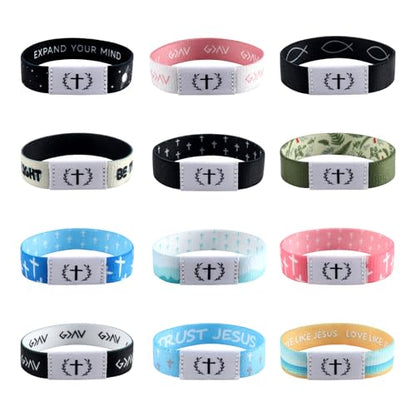 12PCS Bible Verse Bracelets Jesus Christian Bracelet with NFC Elastic Wearable Scripture Bracelets Bulk Inspirational Bibles Religious Jewelry Easter Gifts for Teens Women Men Tap to Pray Bracelet