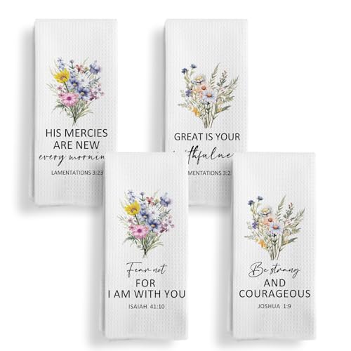 Christian Religious Gifts for Women, Christian Floral Kitchen Towels Set of 4, Religious Scripture Bible Verse Kitchen Tea Towels Decorative Set, Bible Scripture Hand Dish Towels16x24In - color: Bible 4