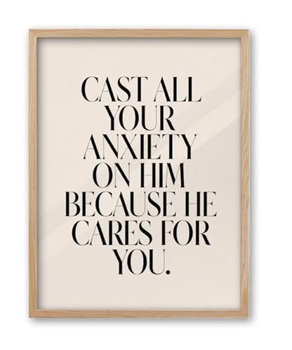 iHery 12x16in Natural OAK Wood 1 Peter 5:7 Framed Wall Art - color: Beige Framed Peter, size: 16"L x 12"W