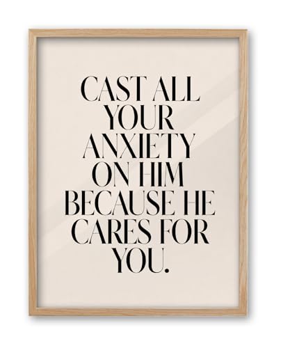 iHery 16x20in Natural OAK Wood 1 Peter 5:7 Framed Wall Art - color: Beige Framed Peter, size: 20"L x 16"W