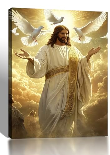 Jesus with Doves Canvas Wall Art, Gallery Wrapped Christian Print, 12x16 - color: Jesus With Doves, size: 16"L x 12"W