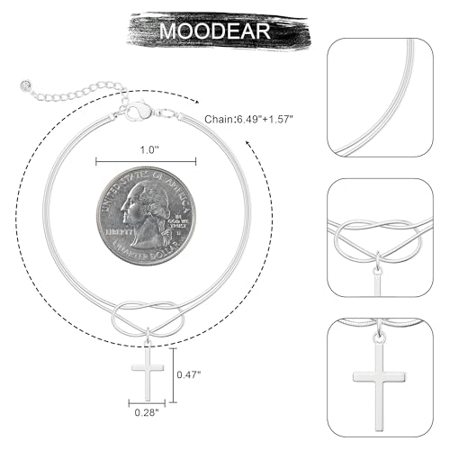 Moodear Cross Bracelet for Women, Dainty Sterling Silver/Gold Plated Gift - color: Snake Silver Knot Cross Bracelet