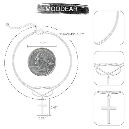 Moodear Cross Bracelet for Women, Dainty Sterling Silver/Gold Plated Gift - color: Snake Silver Knot Cross Bracelet
