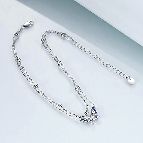POPLYKE 925 Sterling Silver Infinity/Cow/Wing/Cross/Heart Bracelet for Mom and Daughter Jewelry Birthday - style: Butterfly Layered Bracelet
