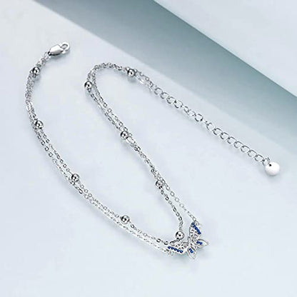 POPLYKE 925 Sterling Silver Infinity/Cow/Wing/Cross/Heart Bracelet for Mom and Daughter Jewelry Birthday - style: Butterfly Layered Bracelet