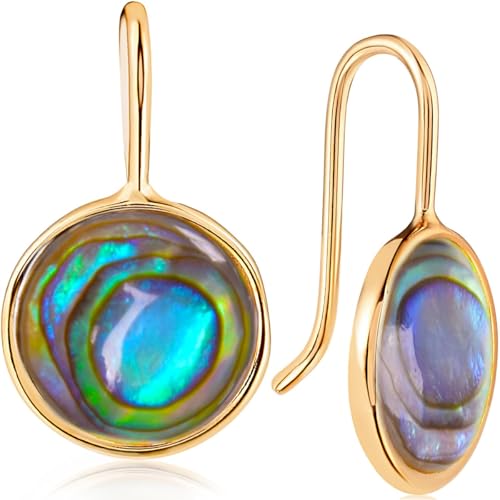 Abalone Earrings for Women - Dainty Drop Bezel Dangle Earrings - color: 12mm - 14K Gold Plated