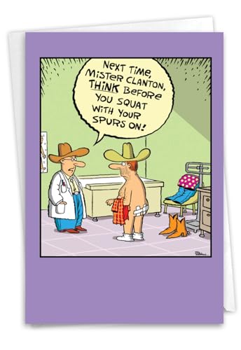 NobleWorks - Funny Get Well Greeting Card with 5 x 7 Inch Envelope (1 Card) Spurs Squat C2461GWG - style: Spurs Squat
