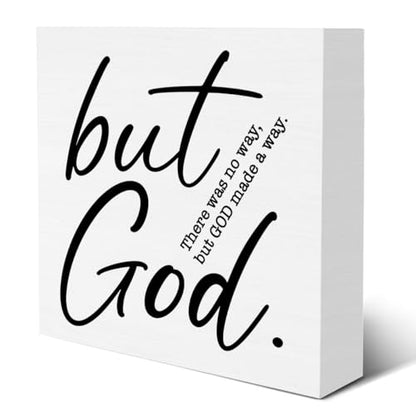 But God Wood Box Sign Christian Scripture Bible Verse Decorative Desk Sign Inspirational Home Prayer Room Shelf Tabletop Decor 5 X 5 Inches