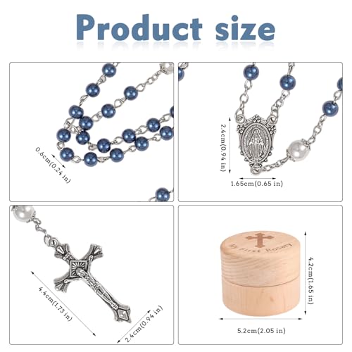 My First Rosary Baptism Gifts Rosary Catholic Keepsake Box for Baby Shower First Communion Christian Beads Gifting Set (Blue)