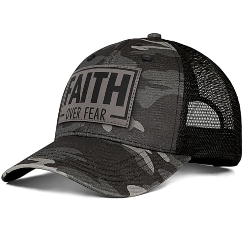 Christian Jesus Cross Hat - Faith Hats for Men Women - Religious Gifts for Thanksgiving Christmas - color: Faith Power/Camo Grey-1