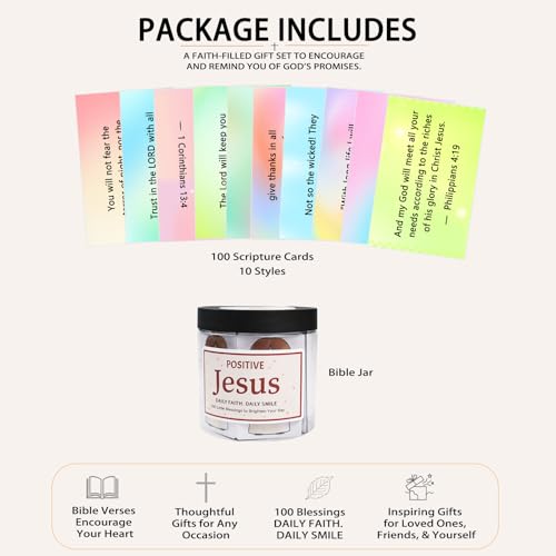 Bible Verse Jar, 100 Inspirational Scripture Cards, Christian Gifts for Women Men Mom Dad Friend Teacher, Birthday Gifts for Women, Christmas Stocking Stuffers