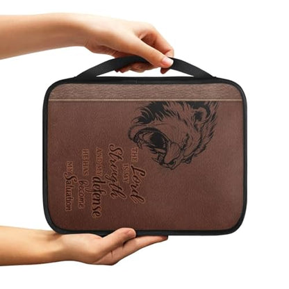 Lion Print Bible Case for Women Men,Brown Bible Holder Case Portable Canvas Church Bag - color: Lion-brown