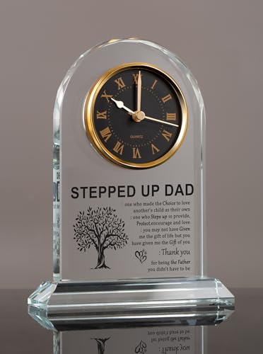 Stepdad Gifts from Daughter Son, Bonus Dad Fathers Day Glass Clock - color: Stepped Up Dad Gifts