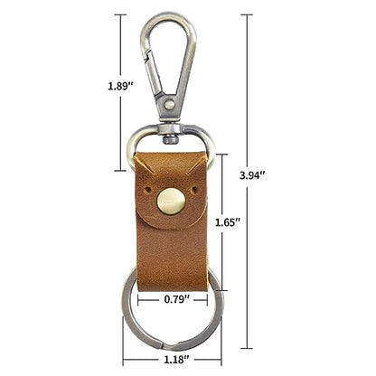 Jack&Chris Genuine Leather Keychain, Small Keychain for Man and Women, Key Holder Mens Belt Key Chain Ring, Red Brown - color: 2pack-brown