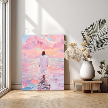 FASWQ Wrapped Canvas Pink Jesus Walking on Water Wall Art 20x30 in - color: JesusBack, size: 30"L x 20"W