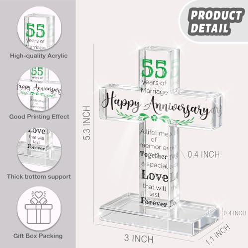 PVOPVO 55th Wedding Anniversary Religious Cross Gifts for Him Her 55 Year Anniversary Romantic Gift for Women Men Couple 55 Years of Marriage Gifts for Couple - color: 55th Anniversary