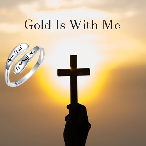 925 Sterling Silver Inspirational Adjustable Rings - Personality Encouragement Jewelry Gift For Women - style: God Is With Me