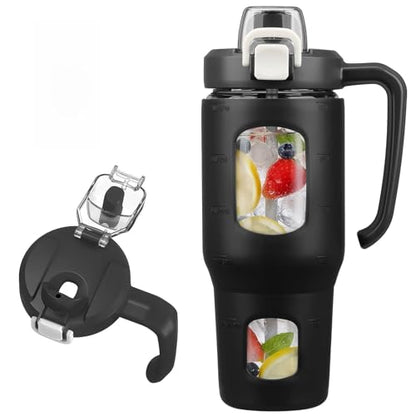 32oz Glass Tumbler with Straw Handle, Reusable Iced Coffee Cup, Black - color: Black