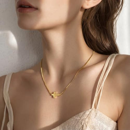 14K Gold Plated Cross Necklace for Women, Christian Jewelry - style: 3-Sideways