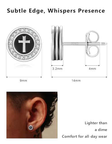 KRKC&CO Earrings for Men, Sterling Silver Earrings Studs, Hypoallergenic - color: Black F