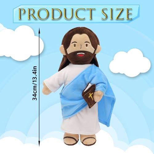 Yelakey Jesus Plush - 13.4“ Voice Jesus Plush Toy Speaking 20 Bible Verses and Singing 3 Bible Songs, Religious Stuffed Doll for Kids, Christian Easter Gift for Church and Sunday School - color: Brownblue