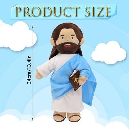 Yelakey Jesus Plush - 13.4“ Voice Jesus Plush Toy Speaking 20 Bible Verses and Singing 3 Bible Songs, Religious Stuffed Doll for Kids, Christian Easter Gift for Church and Sunday School - color: Brownblue