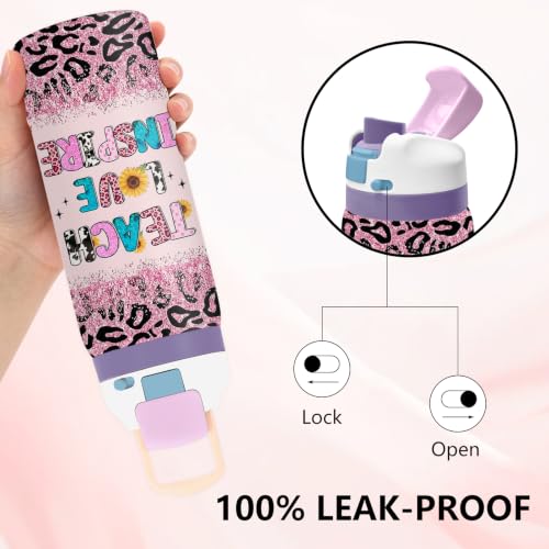 Teacher 32oz Insulated Water Bottle, Women Gift, 2-in-1 Lid, 1PCS - color: Thank Teachers-Pink
